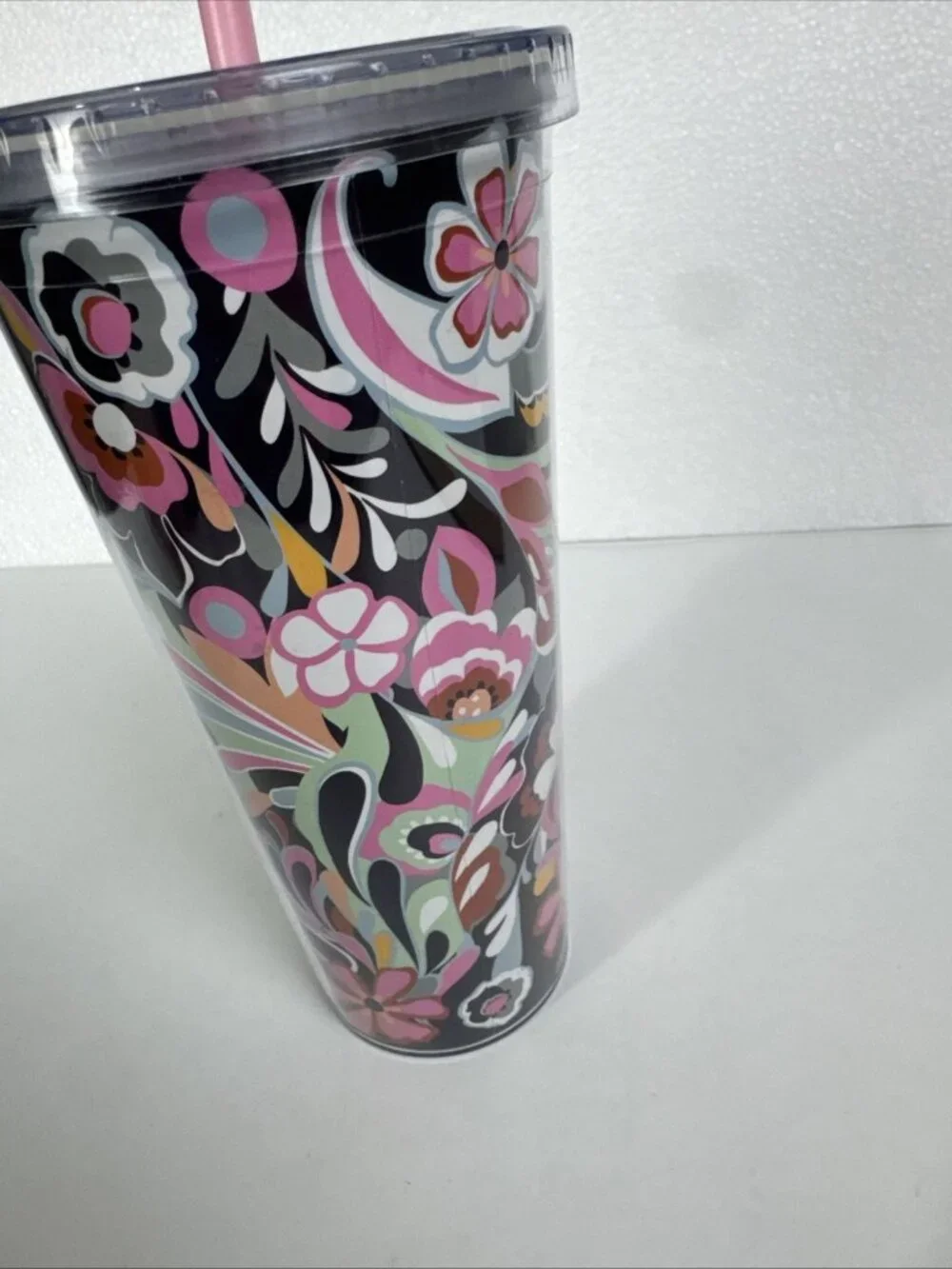 Vera Bradley Mod Paisley 24oz Travel Tumbler No Straw Acrylic Outlet Pink Black